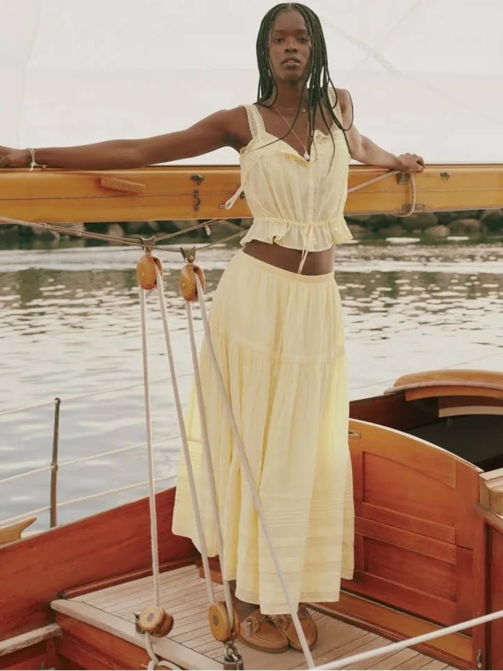 Abercrombie & Fitch Pale Yellow Tiered Maxi Skirt